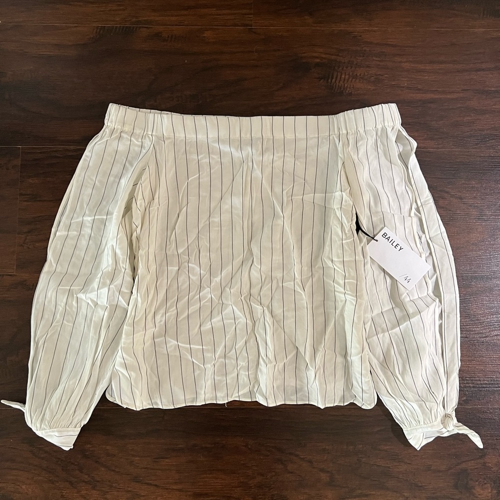 NWT Bailey 44 Even Keel White Pinstripe Off Shoulder Top Shirt Blouse M $148
